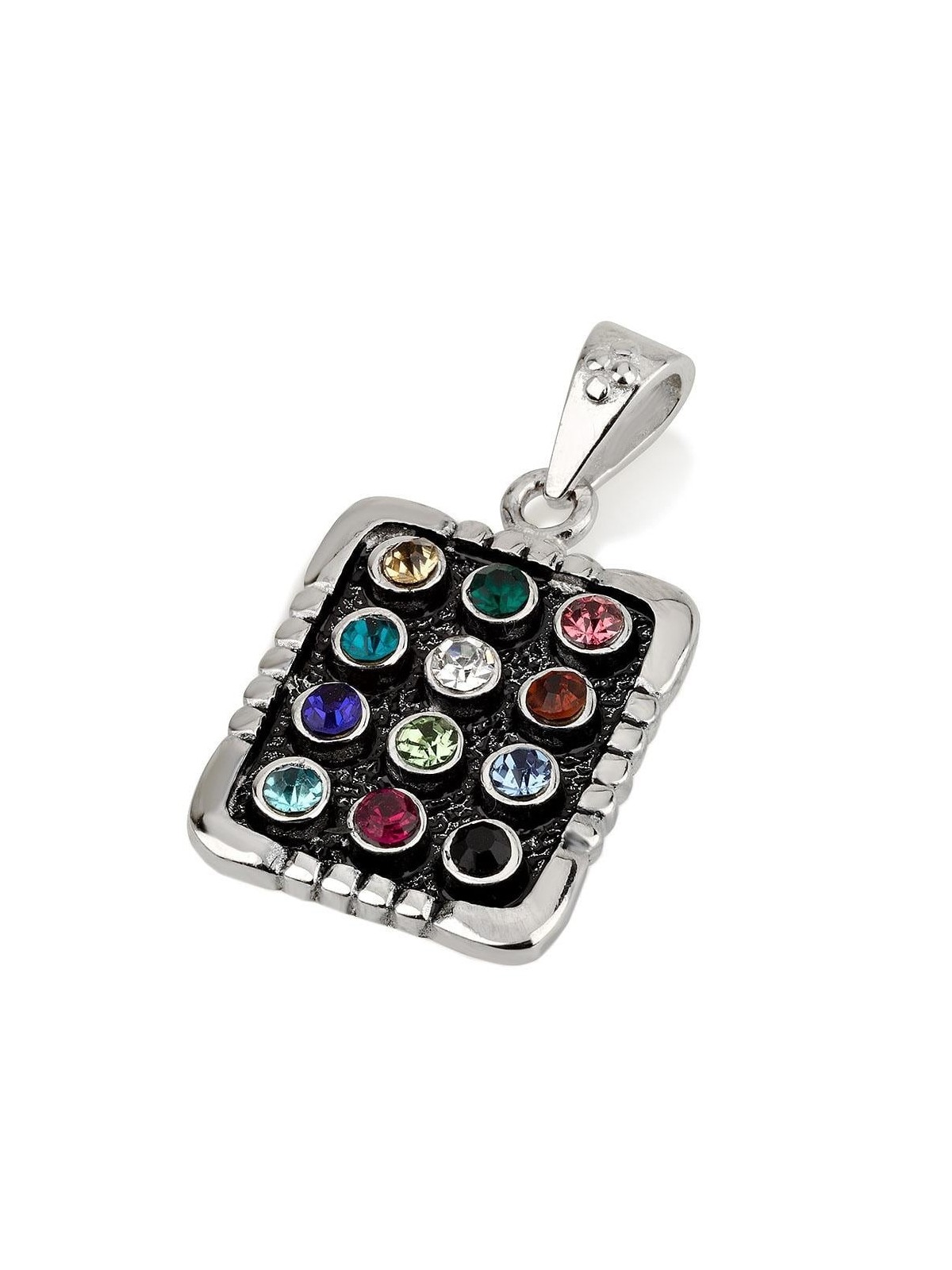 925 Sterling Silver Hoshen Pendant with 12 Round Gemstones