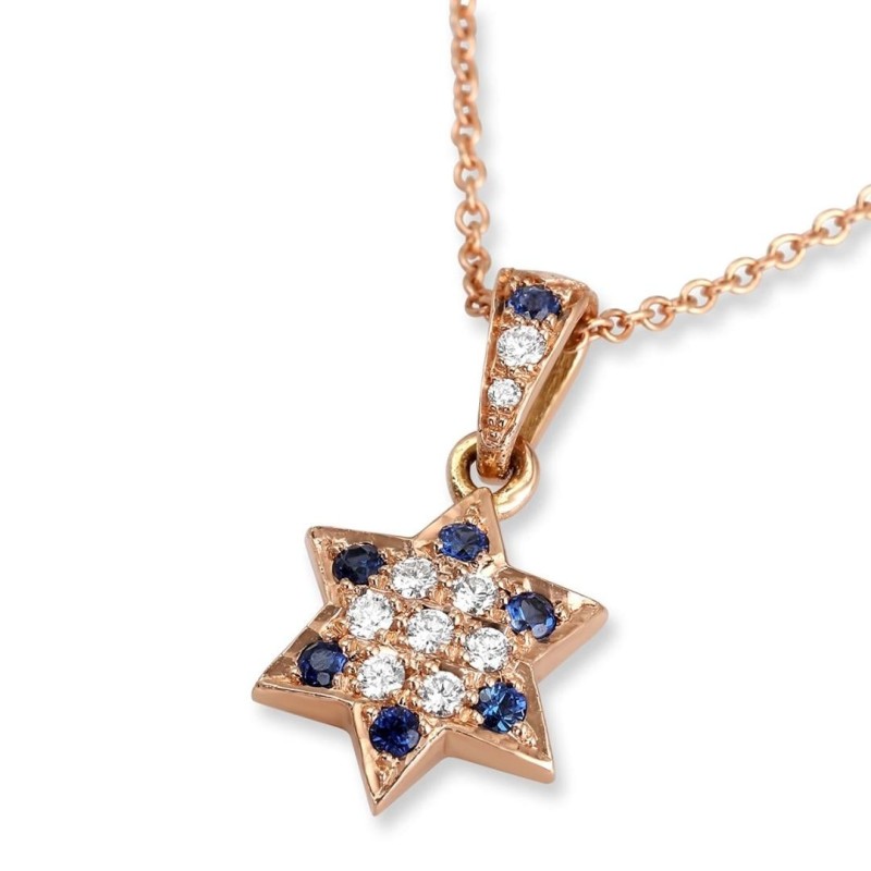 Rafael Jewelry 18K Rose Gold Star of David Pendant with Diamonds & Sap