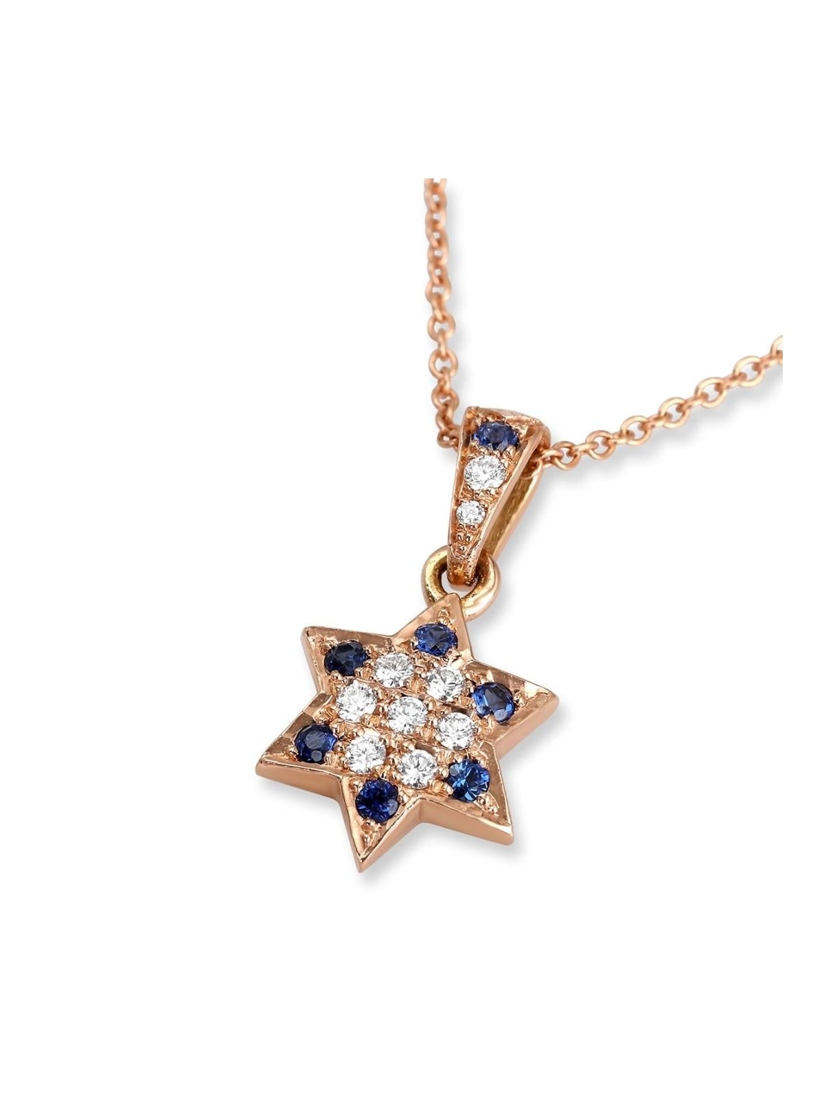Rafael Jewelry 18K Rose Gold Star of David Pendant with Diamonds & Sap