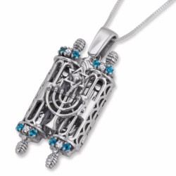 Pendentif rouleau de Torah en argent avec étoile de David et dix commandements