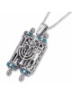 Pendentif rouleau de Torah en argent avec étoile de David et dix commandements