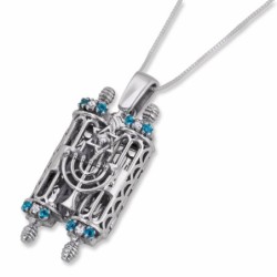 Silver Torah Scroll Pendant with Star of David and Ten Commandments
