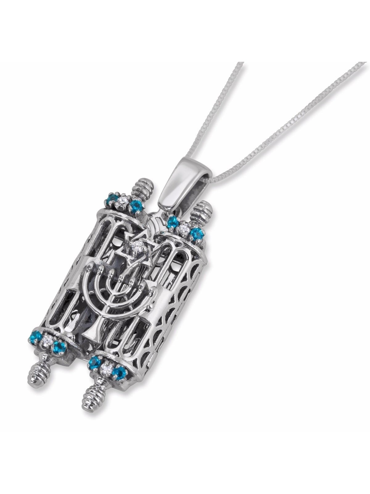 Silver Torah Scroll Pendant with Star of David and Ten Commandments