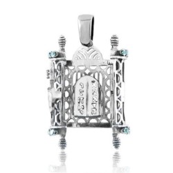 Silver Torah Scroll Pendant with Star of David and Ten Commandments