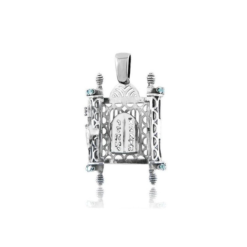 Pendentif rouleau de Torah en argent avec étoile de David et dix commandements