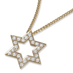 18K Yellow Gold Star of David Outline Diamonds Pendant