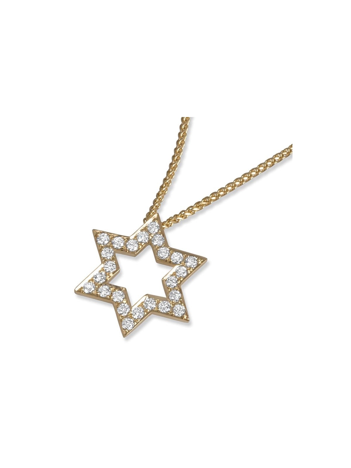 18K Yellow Gold Star of David Outline Diamonds Pendant