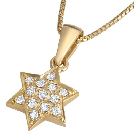 18K Yellow Gold Star of David Diamonds Pendant