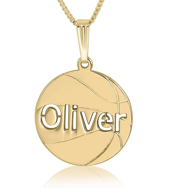 Gold Plated English / Hebrew Laser-Cut Basketball Name Necklace