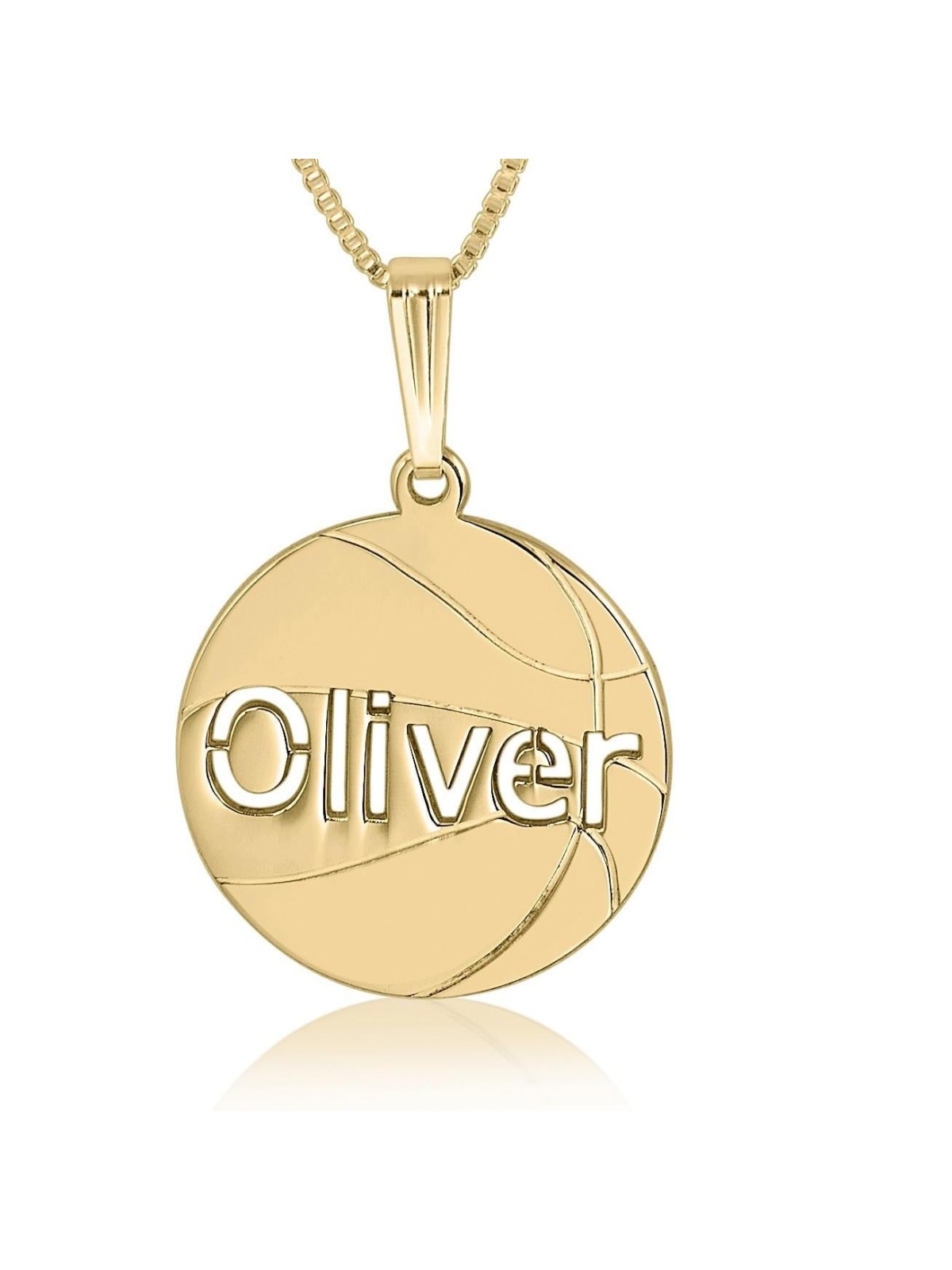 Collier plaqué or avec nom de basket-ball découpé au laser en anglais/hébreu