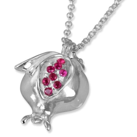 Sterling Silver Pomegranate Necklace with Ruby Stones