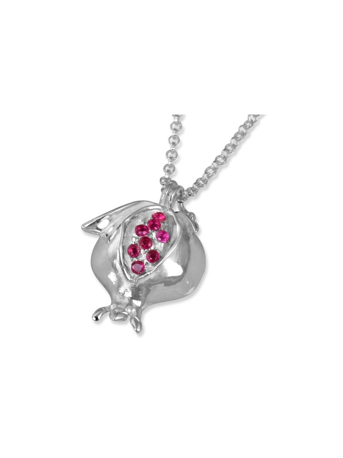Sterling Silver Pomegranate Necklace with Ruby Stones