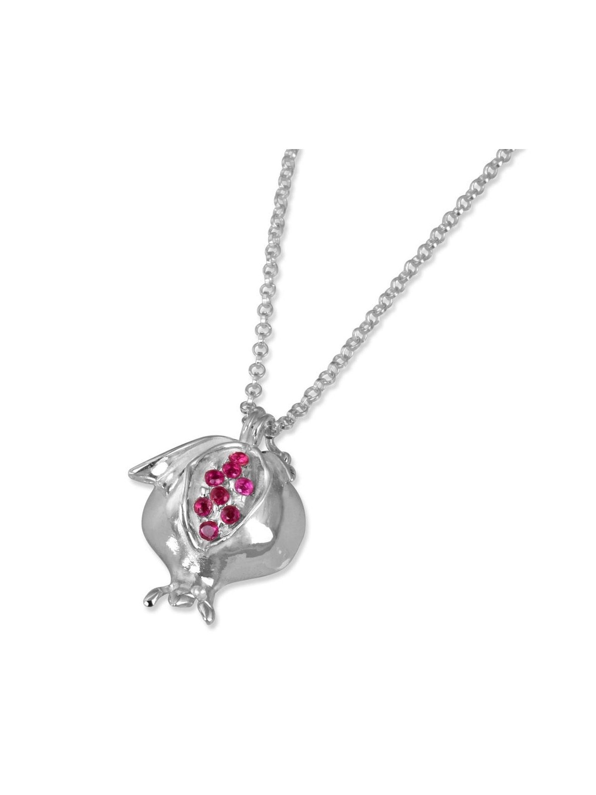 Sterling Silver Pomegranate Necklace with Ruby Stones