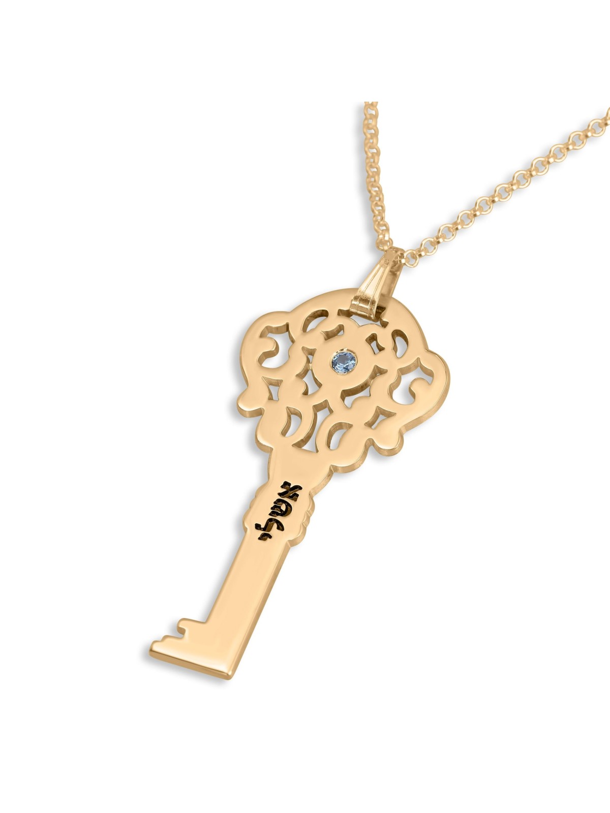 Collier Clé Plaqué Or avec Nom et Pierre de Naissance Swarovski