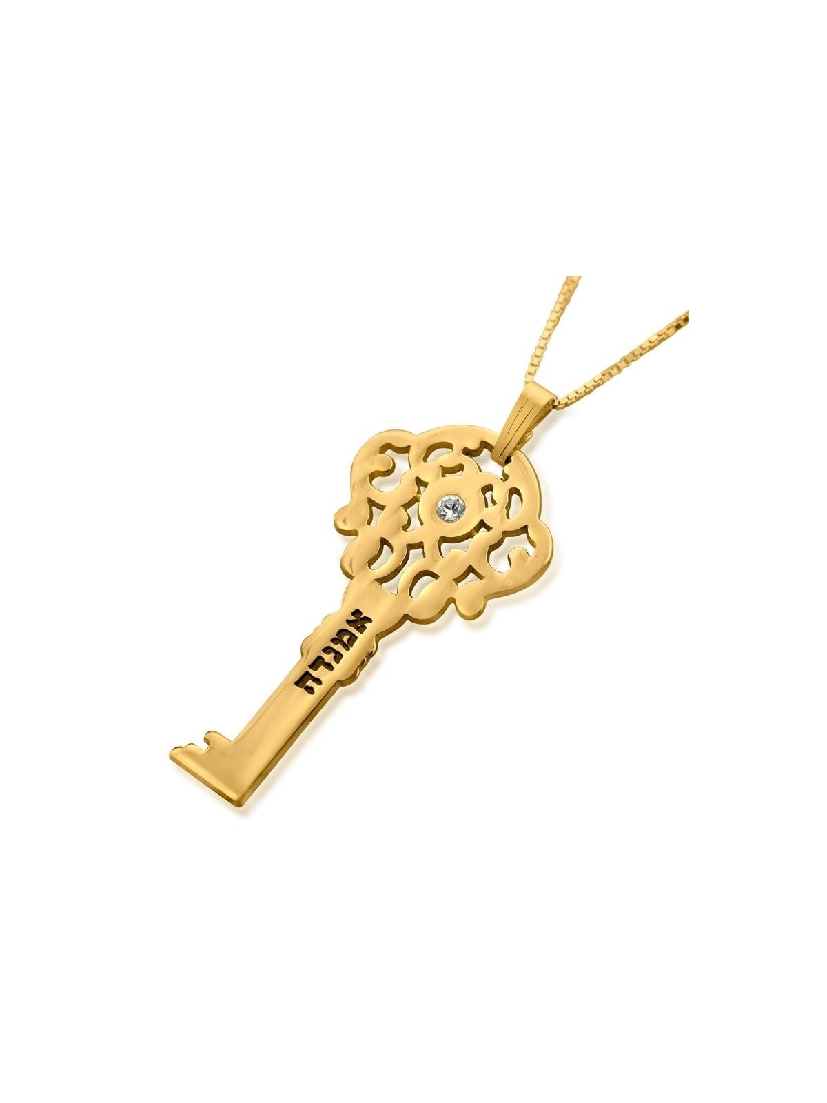 Collier Clé Plaqué Or avec Nom et Pierre de Naissance Swarovski