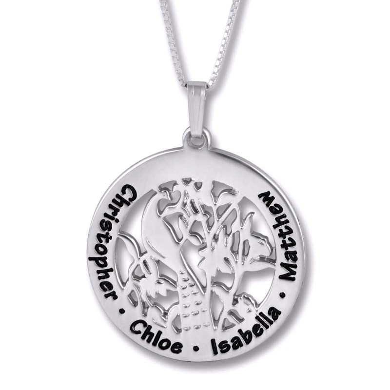 Collier prénom hébreu personnalisé en argent pour maman avec paon (anglais