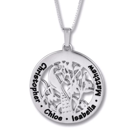 Silver Personalized Hebrew Name Necklace for Mom with Peacock (English