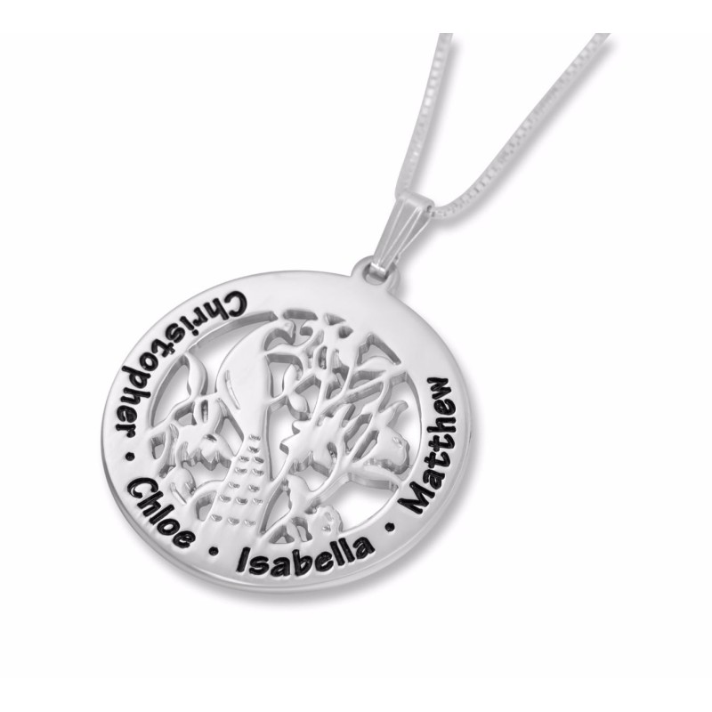 Collier prénom hébreu personnalisé en argent pour maman avec paon (anglais