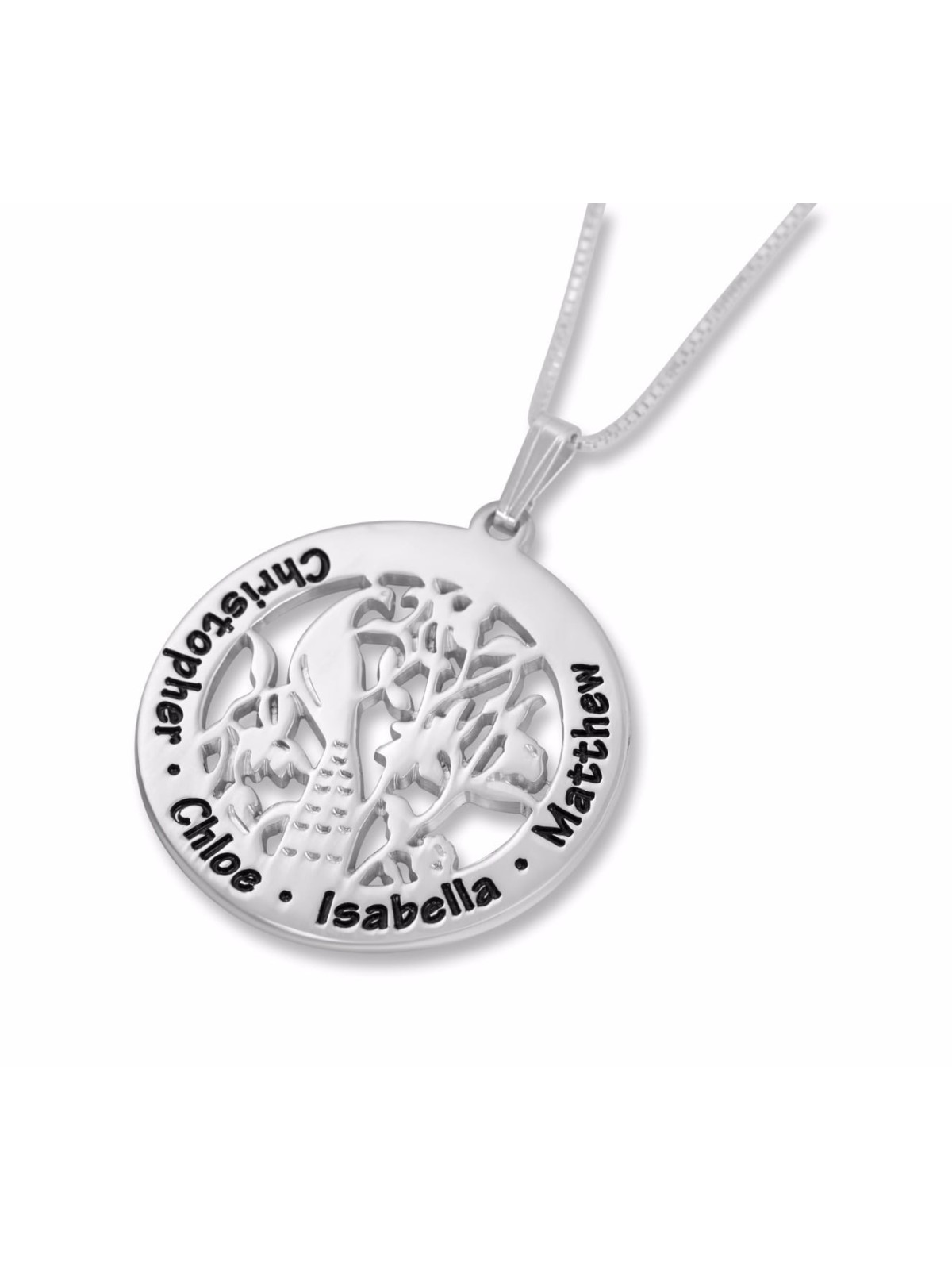 Collier prénom hébreu personnalisé en argent pour maman avec paon (anglais