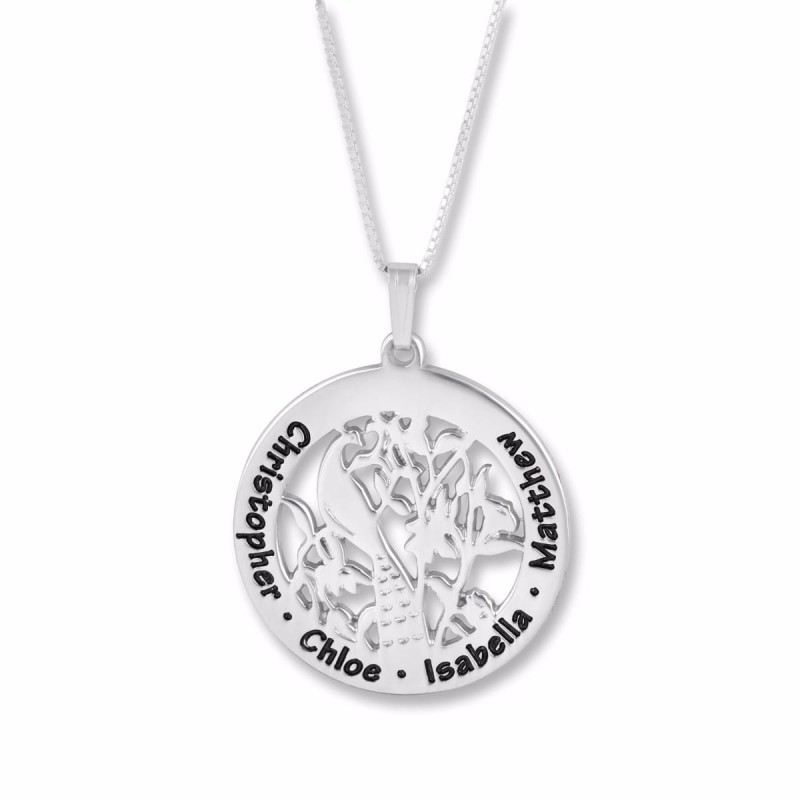 Silver Personalized Hebrew Name Necklace for Mom with Peacock (English