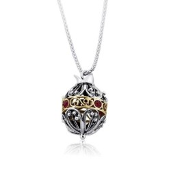 Silver and Gold Pomegranate Necklace with Garnet Stones
