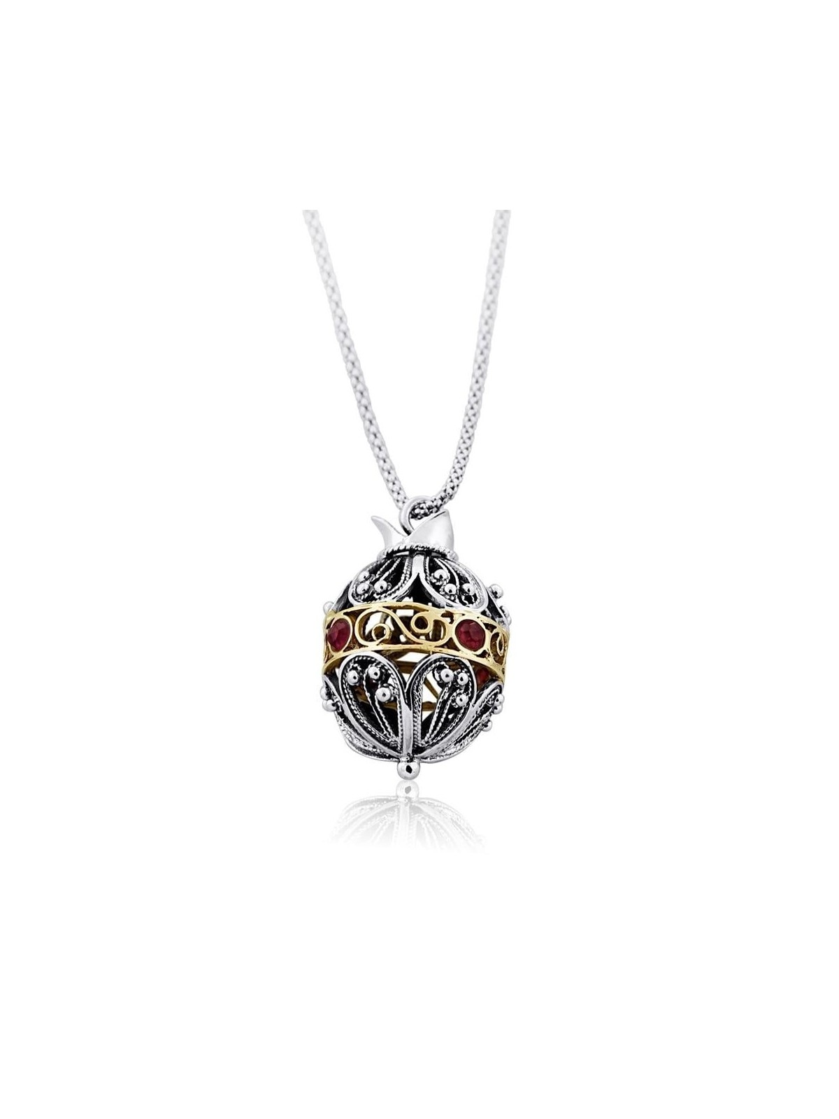 Collier Grenade Argent et Or avec Pierres Grenat