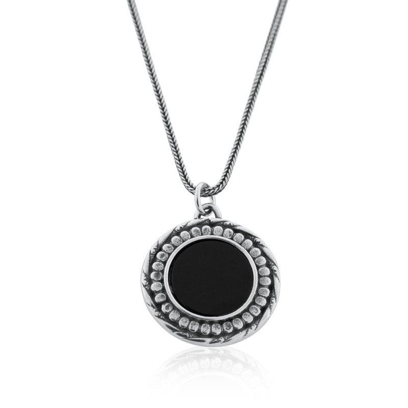 Ana Bekoach : Pendentif en argent à 2 faces en onyx encadré