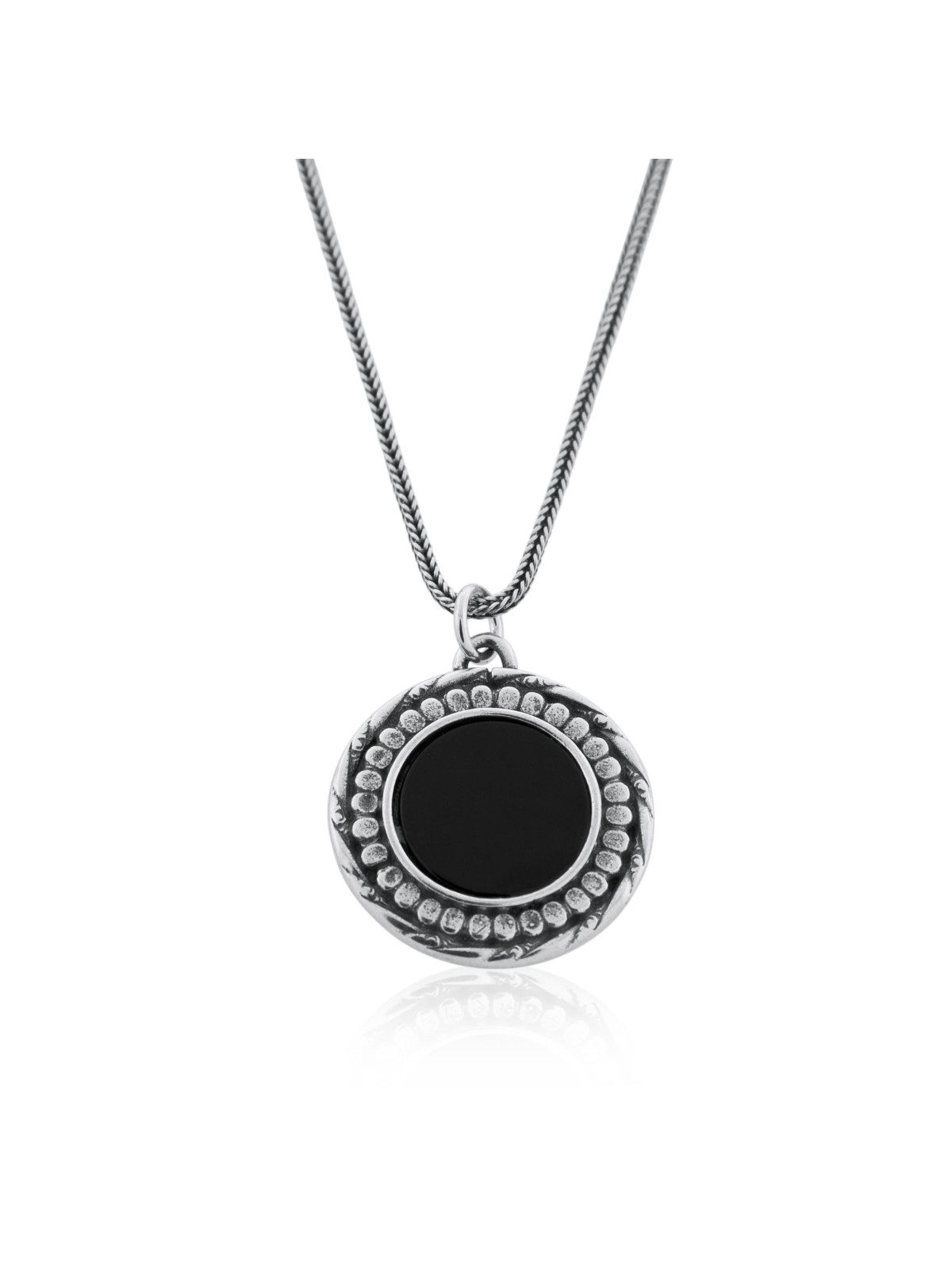 Ana Bekoach : Pendentif en argent à 2 faces en onyx encadré