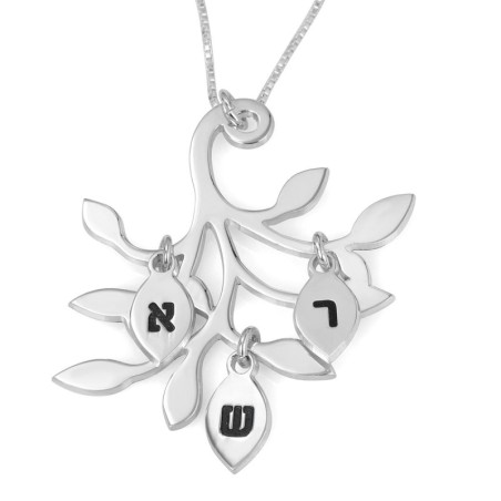 Collier d'arbre généalogique personnalisé en argent sterling pour mère en anglais/hébreu