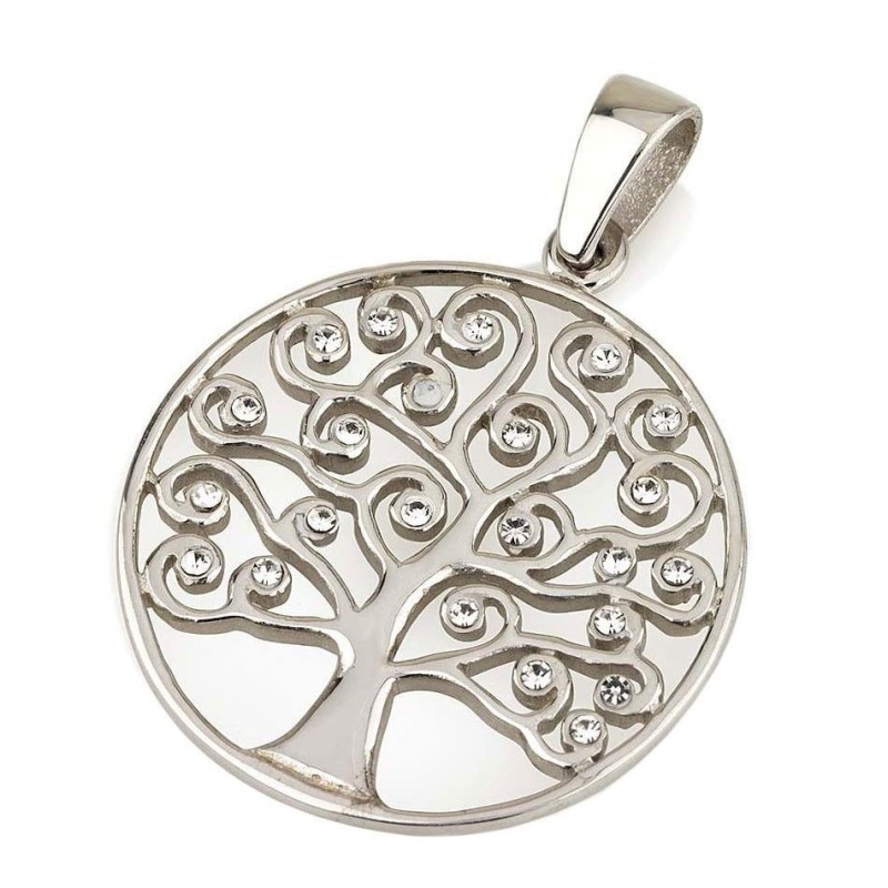Sterling Silver Circular Tree of Life Pendant with Zircon Stones (Choi