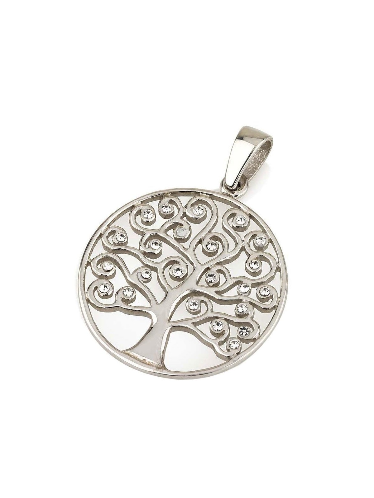 Sterling Silver Circular Tree of Life Pendant with Zircon Stones (Choi