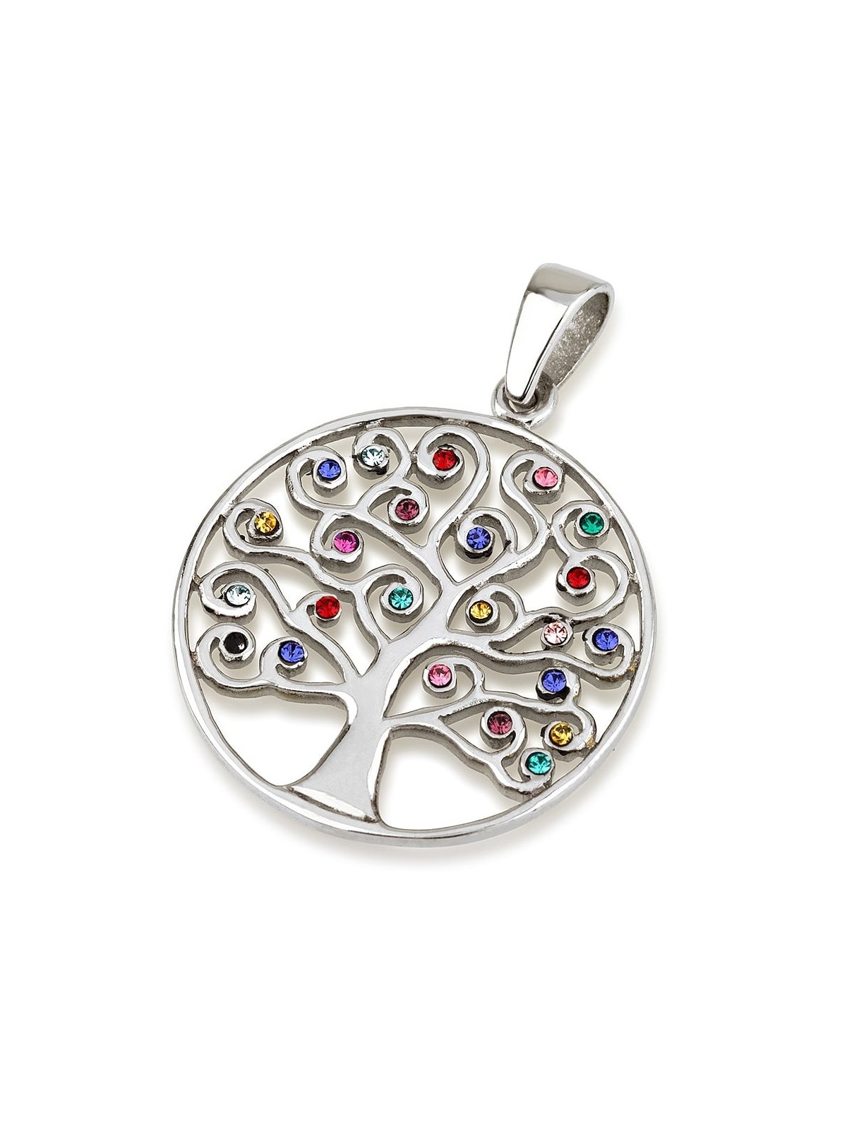 Sterling Silver Circular Tree of Life Pendant with Zircon Stones (Choi