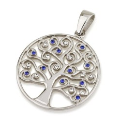 Sterling Silver Circular Tree of Life Pendant with Zircon Stones (Choi