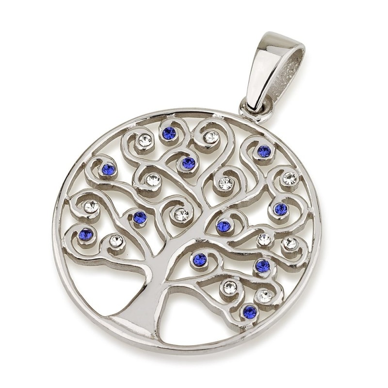 Pendentif Arbre de Vie Circulaire en Argent Sterling avec Pierres de Zircon (Choi