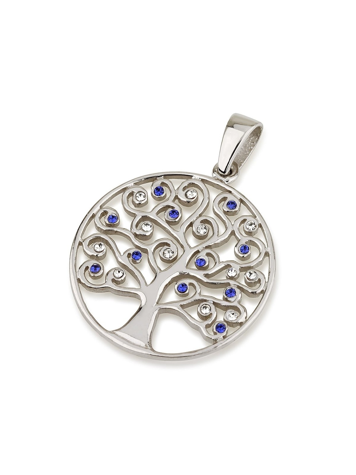 Sterling Silver Circular Tree of Life Pendant with Zircon Stones (Choi