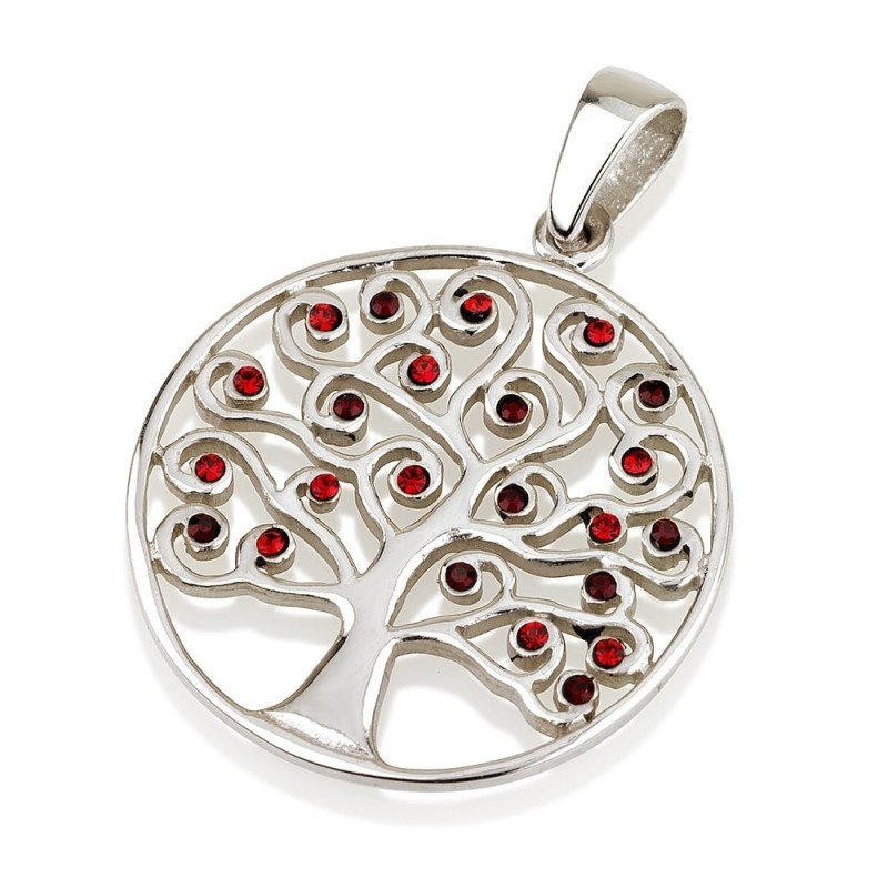 Pendentif Arbre de Vie Circulaire en Argent Sterling avec Pierres de Zircon (Choi