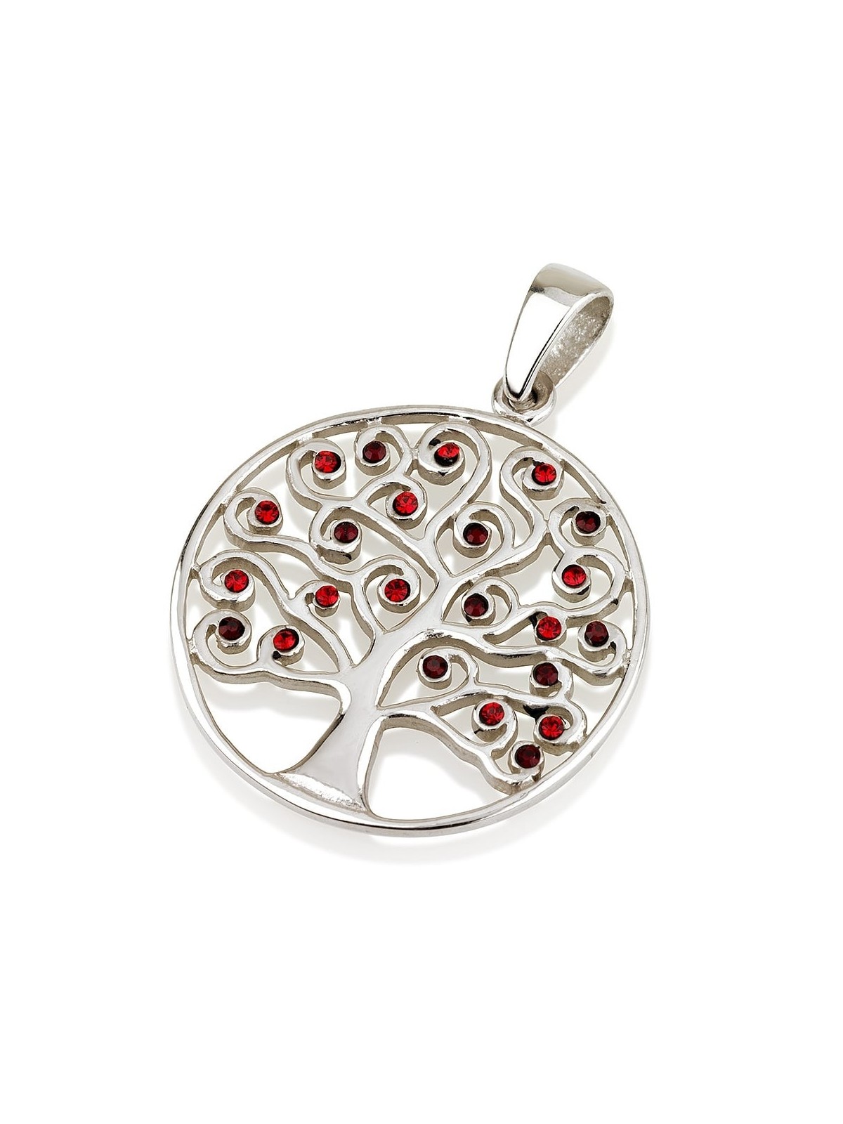 Sterling Silver Circular Tree of Life Pendant with Zircon Stones (Choi