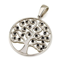 Sterling Silver Circular Tree of Life Pendant with Zircon Stones (Choi