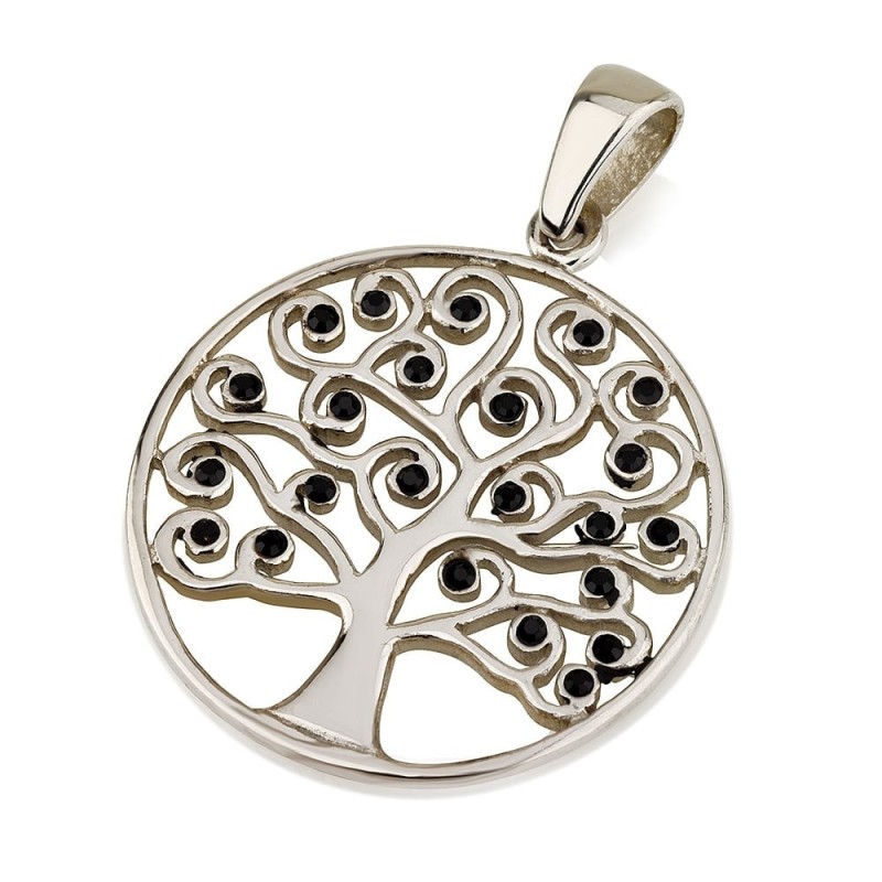Pendentif Arbre de Vie Circulaire en Argent Sterling avec Pierres de Zircon (Choi