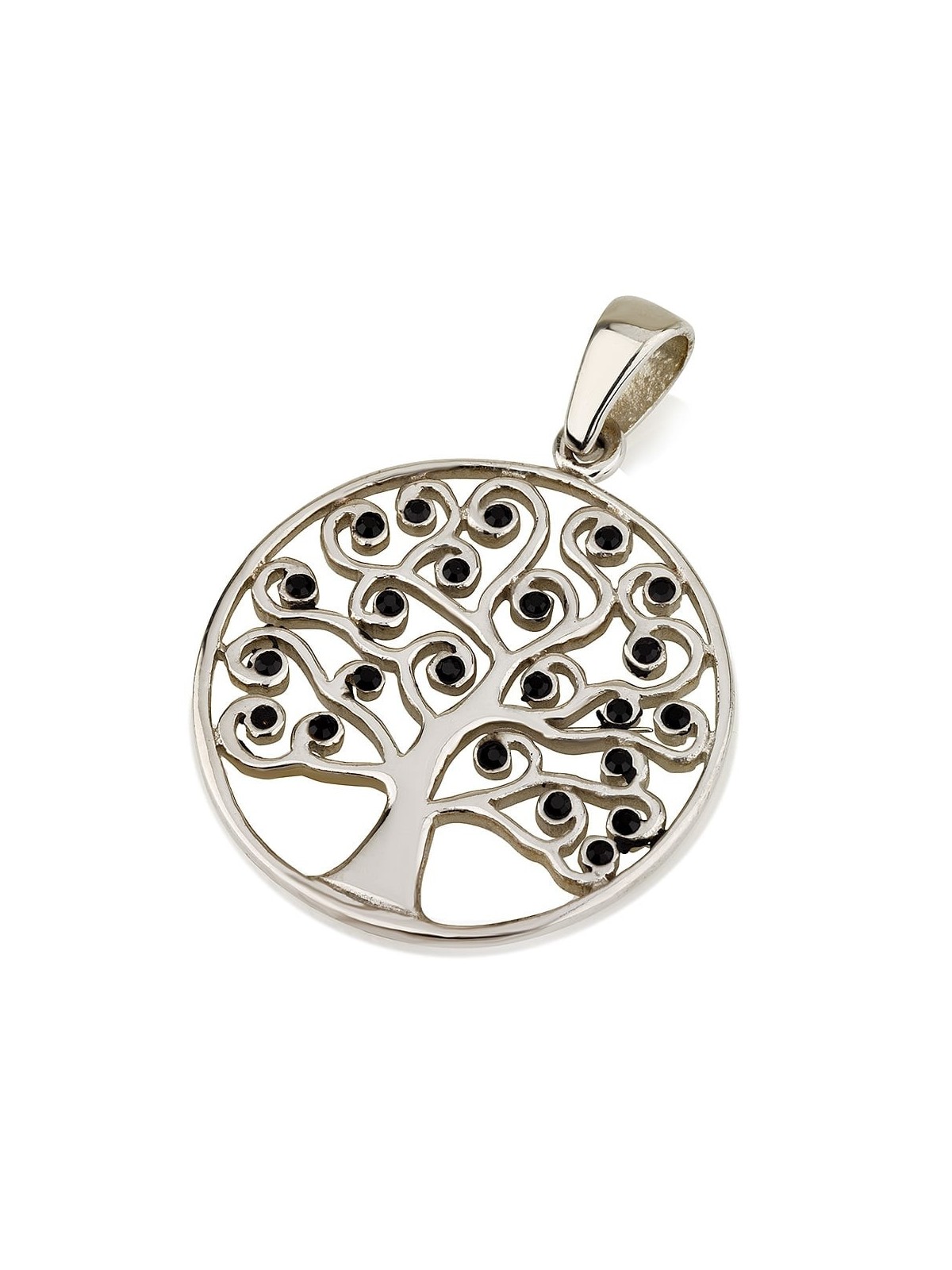Pendentif Arbre de Vie Circulaire en Argent Sterling avec Pierres de Zircon (Choi