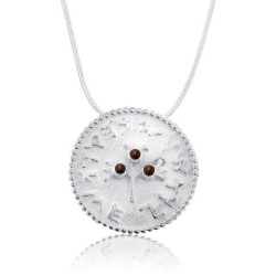 Three Pomegranates Shekel Coin Necklace with Garnet Stones