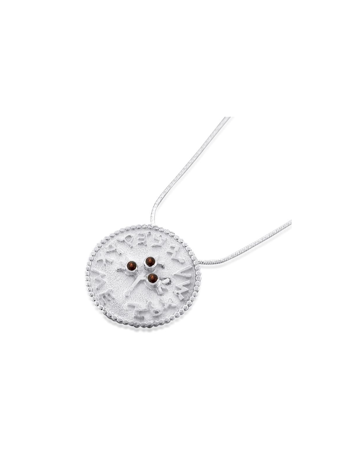 Collier de pièces de monnaie Shekel à trois grenades avec pierres de grenat