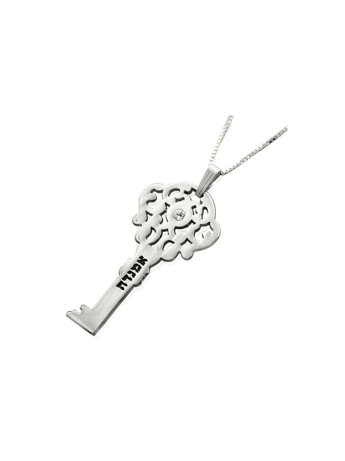 Collier clé en argent avec nom et pierre de naissance Swarovski