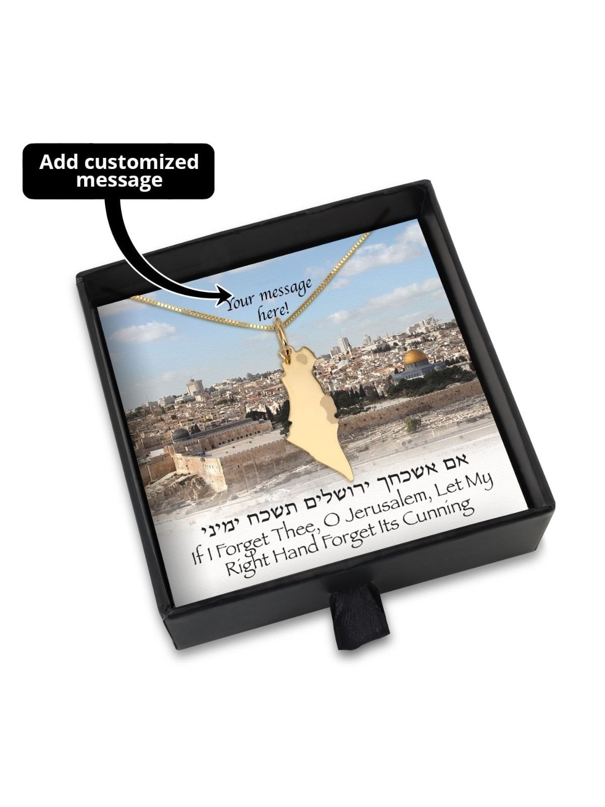 Coffret cadeau de Jérusalem avec collier Terre d'Israël en or jaune 14 carats - Ajouter