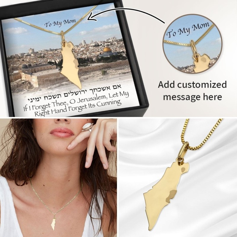 Coffret cadeau de Jérusalem avec collier Terre d'Israël en or jaune 14 carats - Ajouter