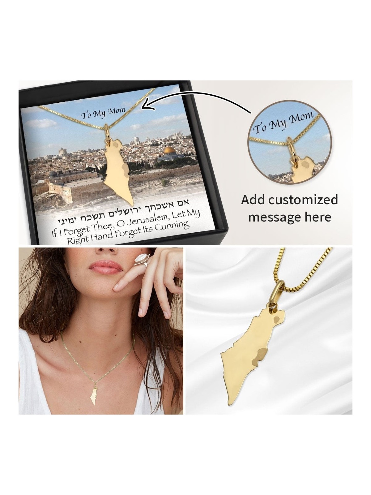 Coffret cadeau de Jérusalem avec collier Terre d'Israël en or jaune 14 carats - Ajouter