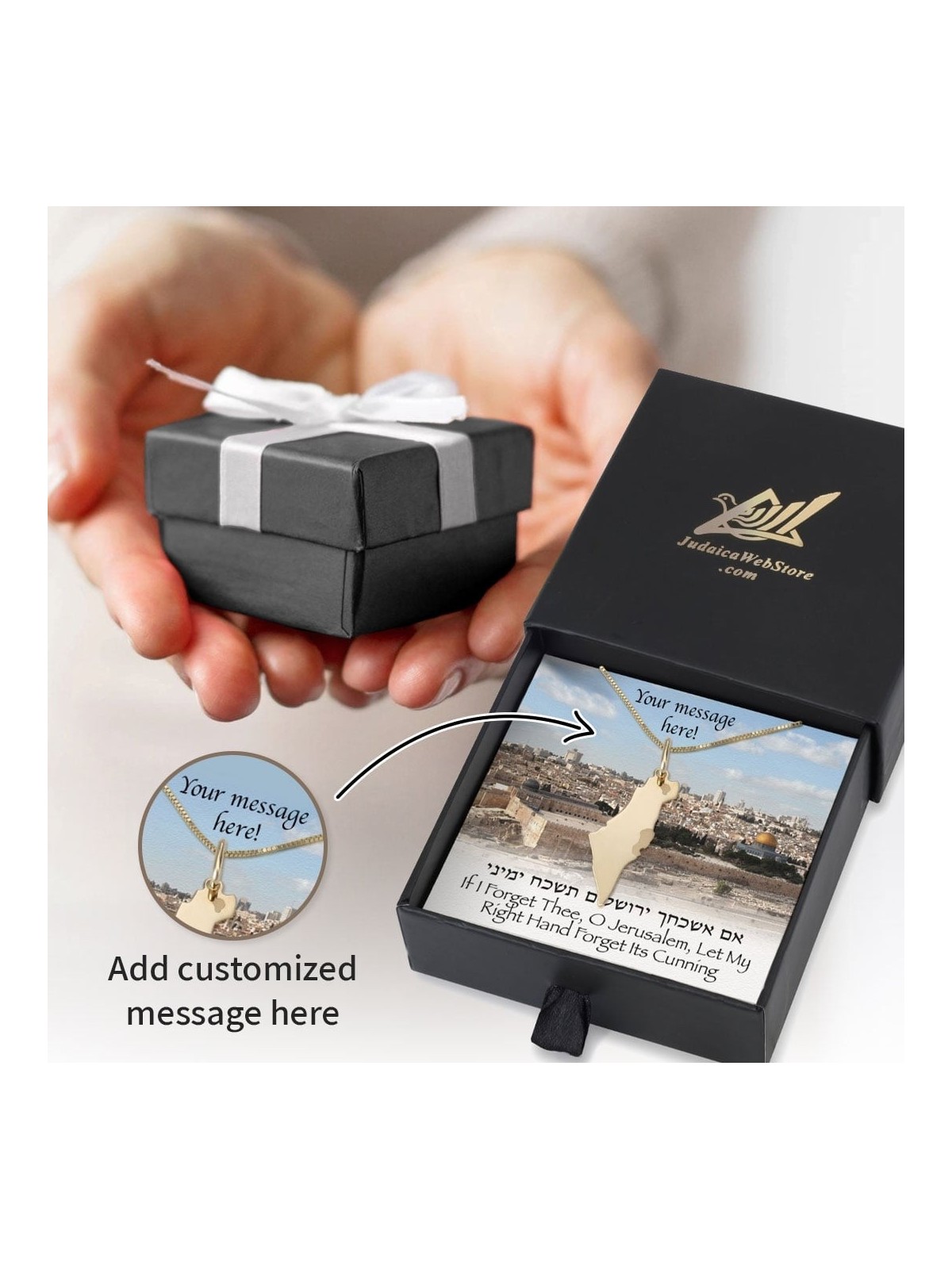 Coffret cadeau de Jérusalem avec collier Terre d'Israël en or jaune 14 carats - Ajouter