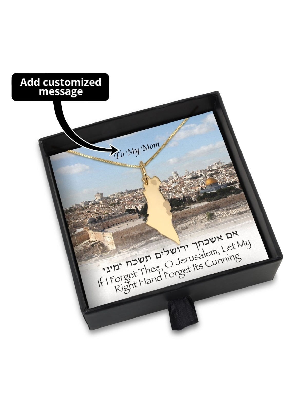 Jerusalem Gift Box With 14K Yellow Gold Land of Israel Necklace - Add
