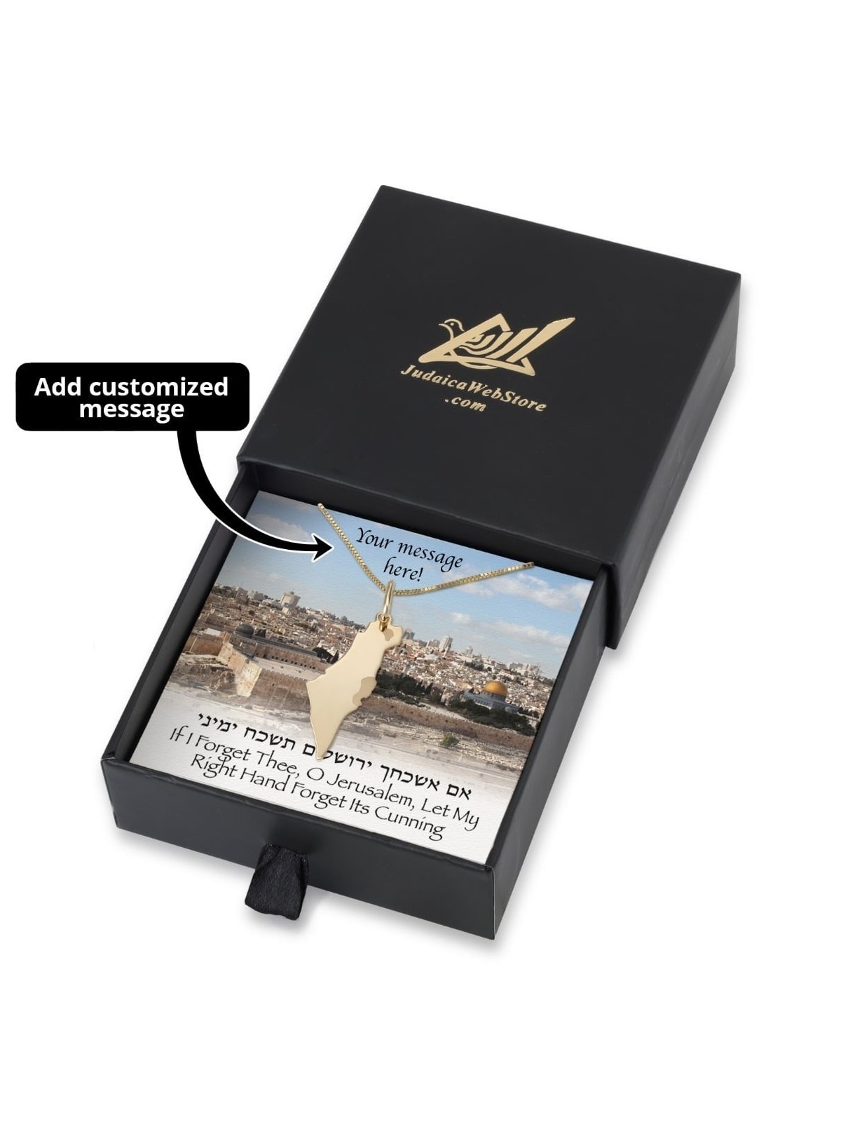 Coffret cadeau de Jérusalem avec collier Terre d'Israël en or jaune 14 carats - Ajouter