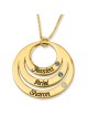 Gold Plated Open Disk Mom Necklace with Birthstones - Hebrew / English